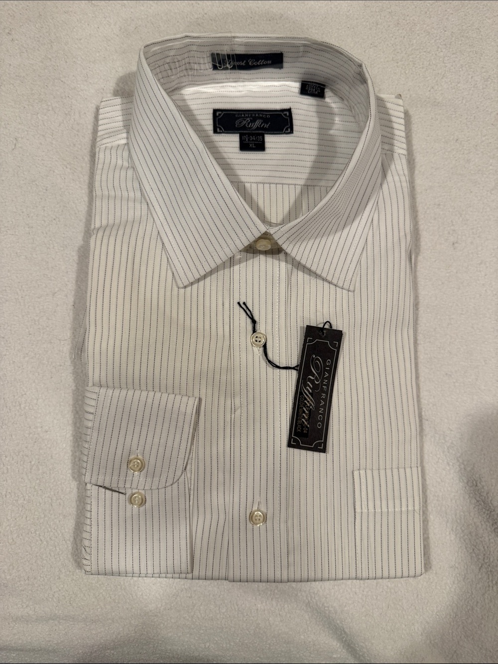 Gianni Franco Men's White Pinstripe Dress Shirt - Classic Spread Collar